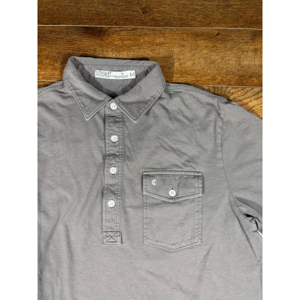 CRIQUET Mens Polo Shirt Medium Short Sleeve‎ Gray Organic Cotton Modern Casual
